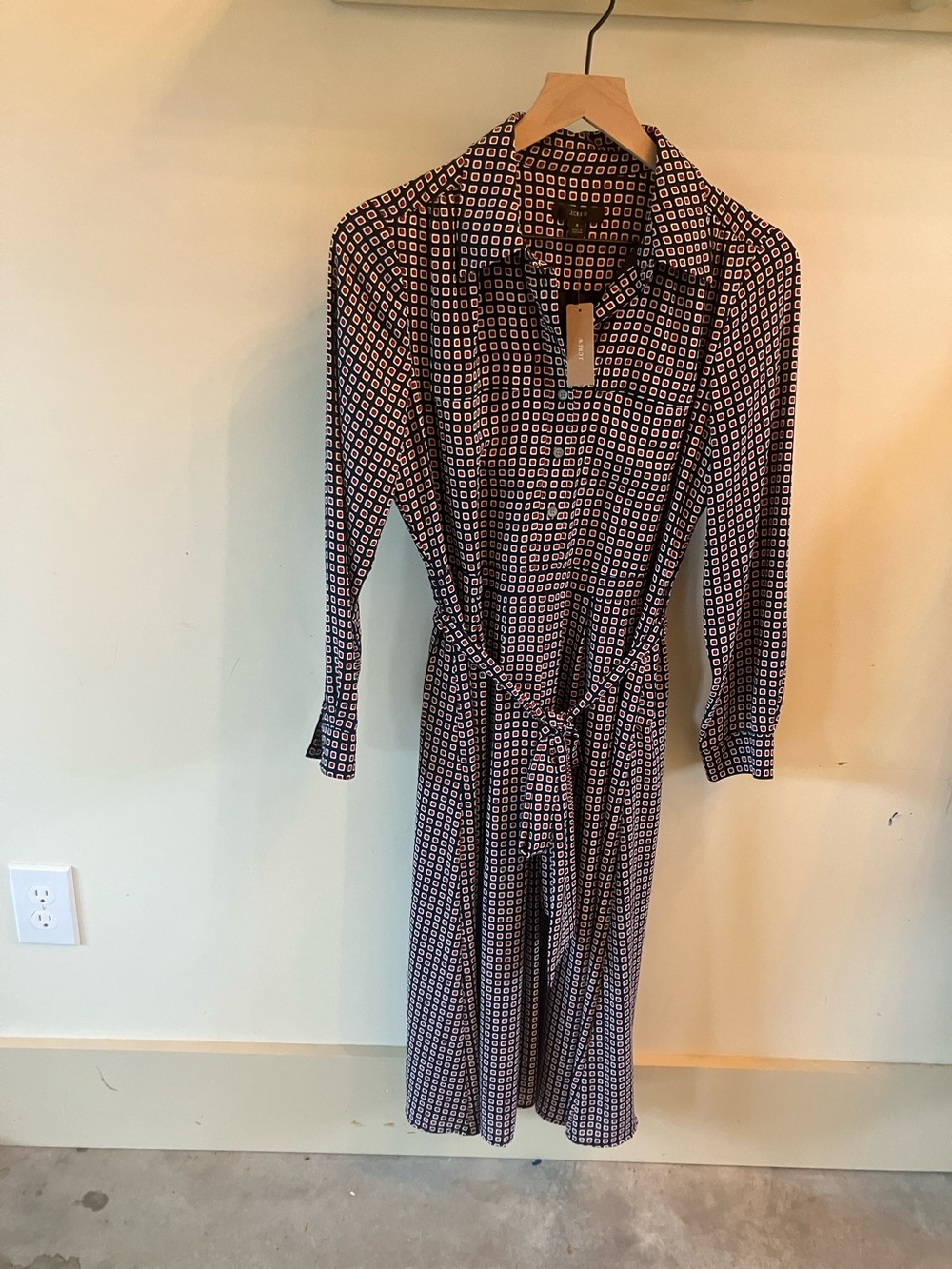 J. Crew Navy & White Geometric Shirt Dress